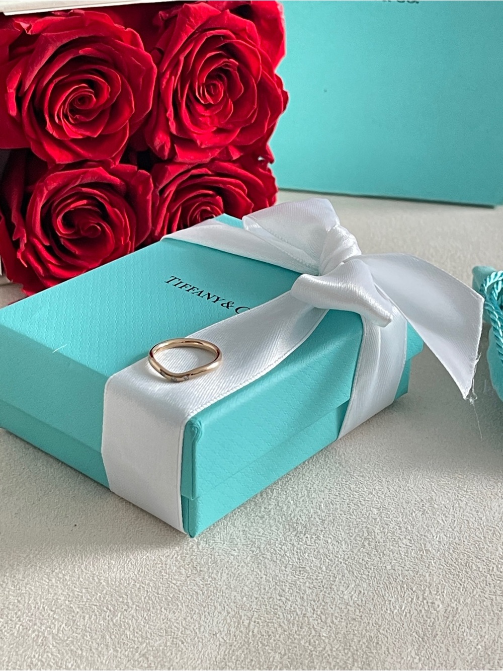 Tiffany & Co Elsa Peretti Curved Band Ring Rose Gold 3 Diamonds Sz 4